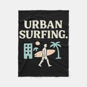 Urn Surfing Retro Block Art Streetwear Graphic Des Fleece Blanket