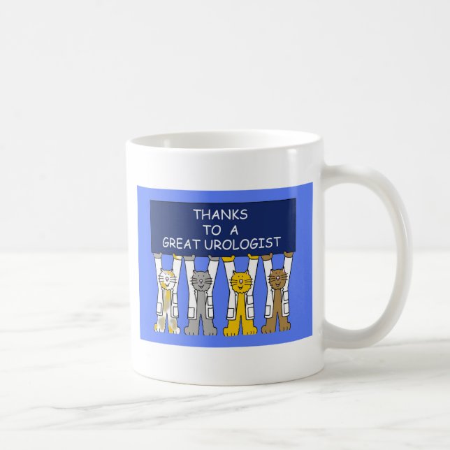 Urologist Thanks, Cartoon Cats in White Coats. Coffee Mug (Right)