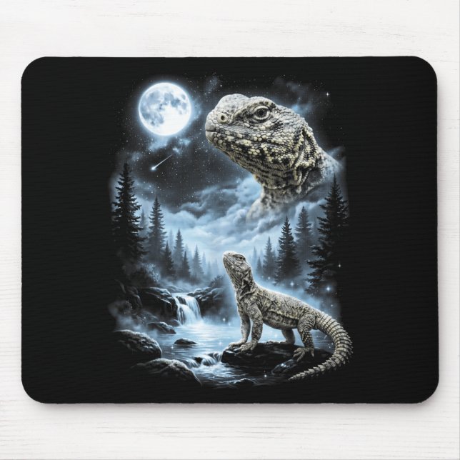 Uromastyx Howling At Moon 90s Retro Lizard Mouse Pad (Front)