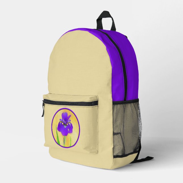 urple Bearded Iris Painting - Original Flower Art Printed Backpack (Back Corner Right)