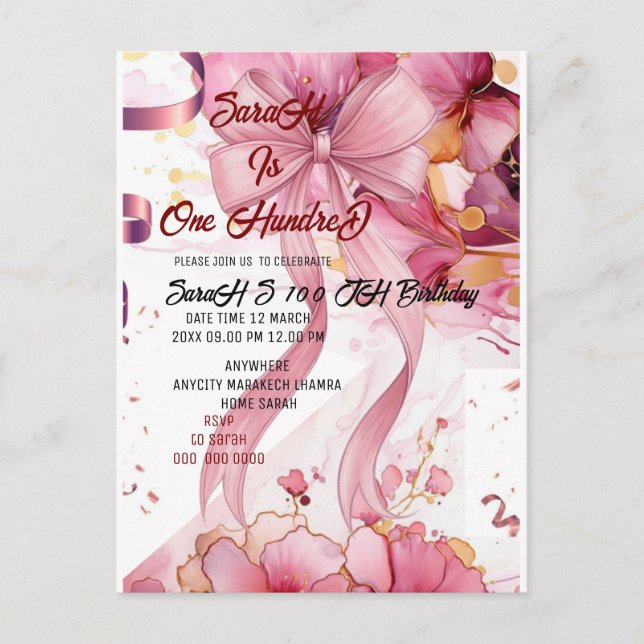 urple Rose 100th Birthday Gift Modern pink Postcard (Front)