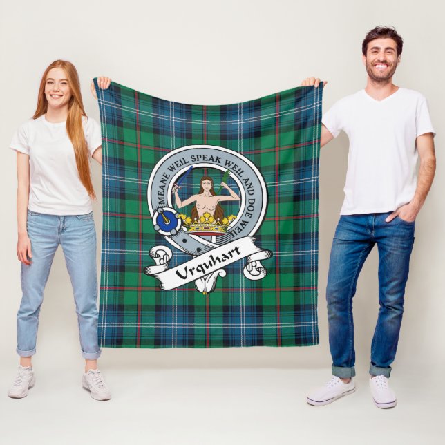 Urquhart Ancient Clan Badge Tartan Plaid Fleece Blanket (In Situ)