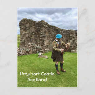Urquhart Castle in Scotland, Jacobite Man in Kilt Postcard