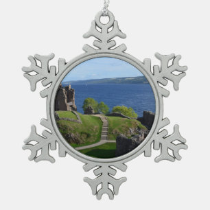 Urquhart Castle Ruins Snowflake Pewter Christmas Ornament