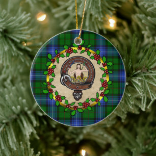 Urquhart Clan Badge & Tartan Personalised Xmas  Ceramic Ornament