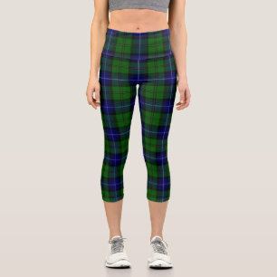 Urquhart tartan blue green plaid capri leggings