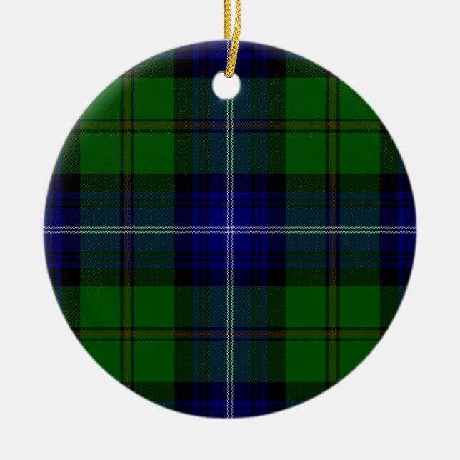 Urquhart tartan blue green plaid ceramic tree decoration (Front)