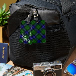 Urquhart tartan blue green plaid luggage tag