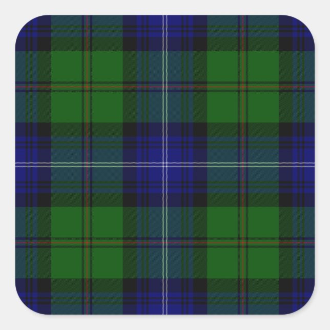 Urquhart tartan blue green plaid square sticker (Front)