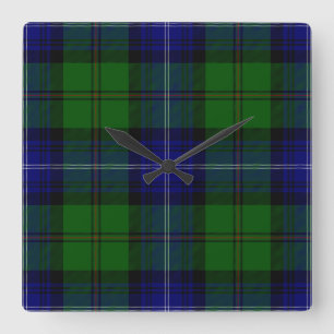 Urquhart tartan blue green plaid square wall clock