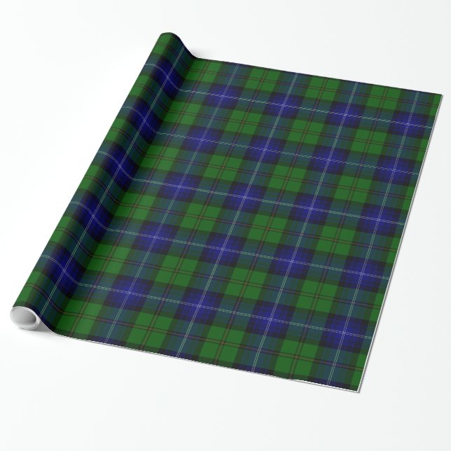 Urquhart tartan blue green plaid wrapping paper (Unrolled)