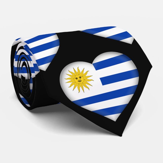 Uruguay Flag Colours Heart Pattern Neck Tie (Rolled)