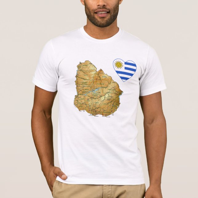 Uruguay Flag Heart and Map T-Shirt (Front)