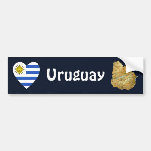 Uruguay Flag Heart + Map Bumper Sticker