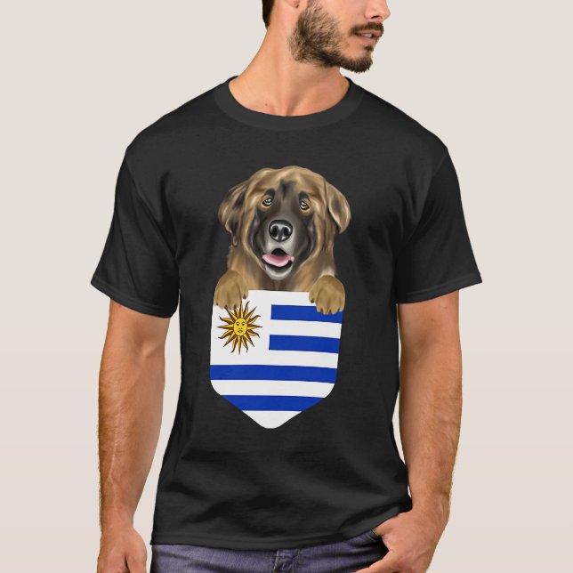 Uruguay Flag Leonberger Dog In Pocket T-Shirt (Front)