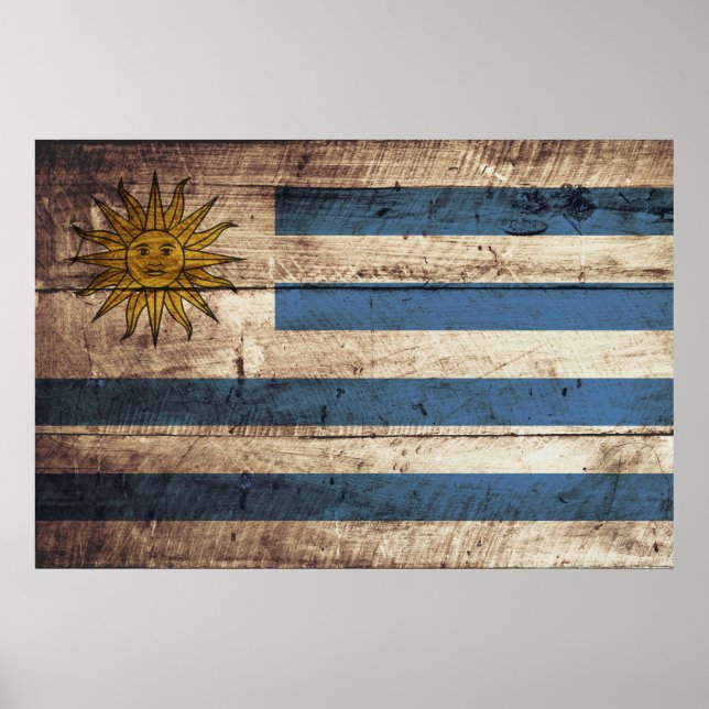 Uruguay Flag on Old Wood Grain Poster (Front)