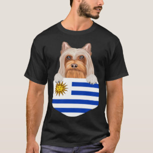 Uruguay Flag Silky Terrier Dog In Pocket T-Shirt