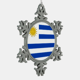 Uruguay Flag Snowflake Pewter Christmas Ornament