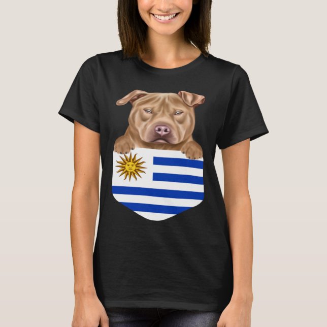 Uruguay Flag Usa Staffordshire Terrier Dog In Pock T-Shirt (Front)