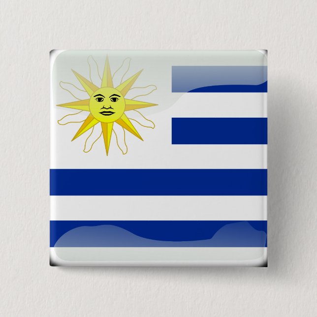 Uruguay glossy flag 15 cm square badge (Front)