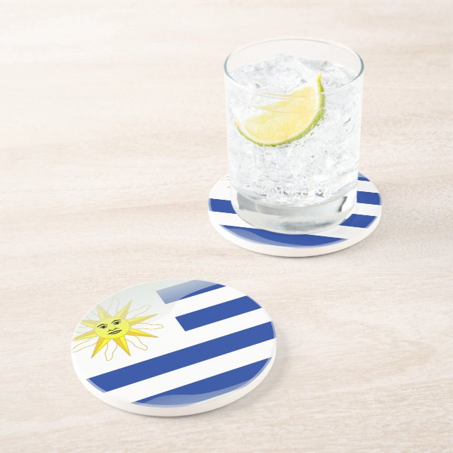 Uruguay glossy flag coaster (Side)