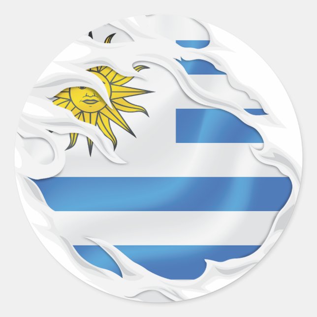 Uruguay Ripped Flag Classic Round Sticker (Front)