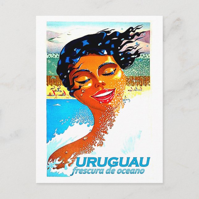 Uruguay, swimming woman in water, illustration postcard (Front)