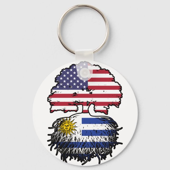 Uruguay Uruguayan American USA Tree Roots Flag Key Ring (Front)