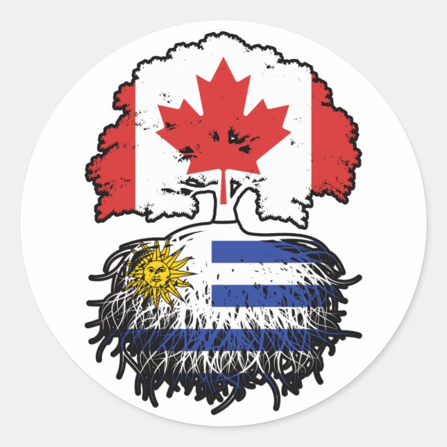 Uruguay Uruguayan Canadian Canada Tree Roots Flag Classic Round Sticker (Front)