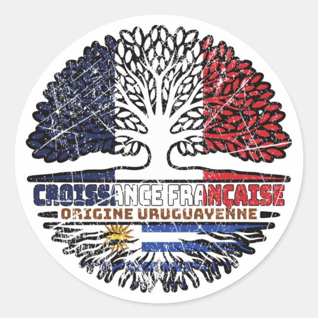 Uruguay Uruguayan French France Tree Roots Flag Classic Round Sticker (Front)