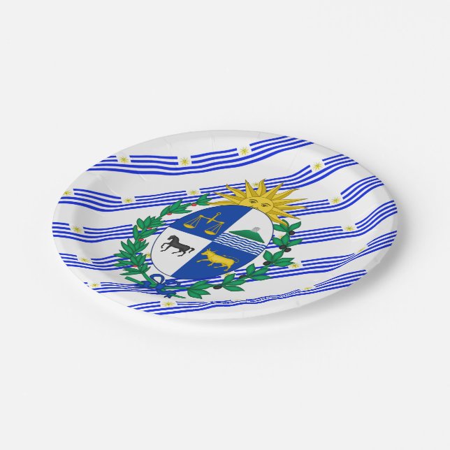 Uruguayan stripes flag paper plate (Angled)