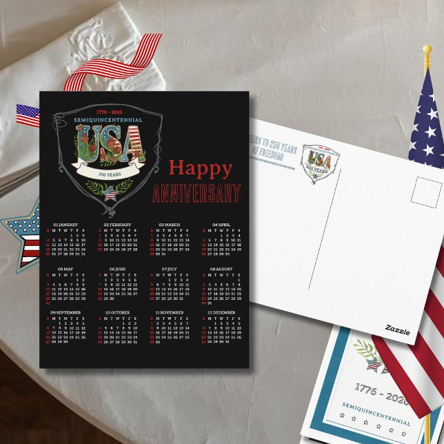 US 250 2026 Semiquincentennial Botanical Calendar  Postcard (US 250 2026 Semiquincentennial Botanical Calendar Postcard)