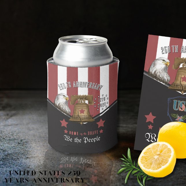 US 250 We the People Hand-Drawn Eagle and  Bell Can Cooler (US 250 We the People Hand-Drawn Eagle and Bell Can Cooler)