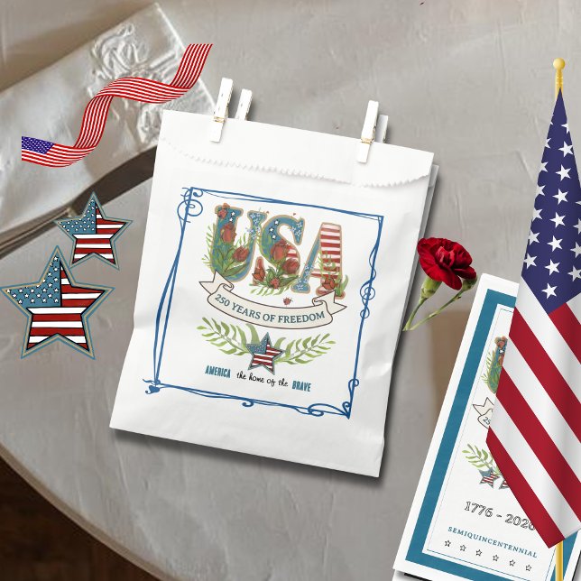 US 250 Years of Freedom Elegant Blue Border  Favour Bag (US 250 Years of Freedom Elegant Blue Border Favor Bag)