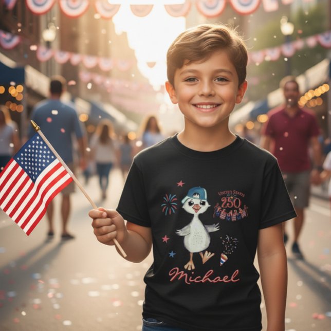 US 250th Birtday Kids Patriotic Silly Goose Boy's  T-Shirt (US 250th Birtday Kids Patriotic Silly Goose Boy's T-Shirt)