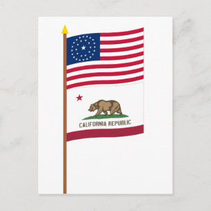 US 31-star flag on pole with California Postcard