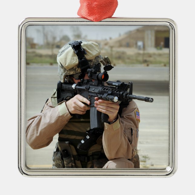 US Air Force Airman conducts security Metal Ornament (Front)