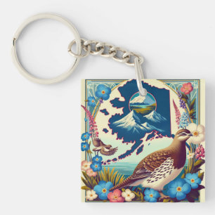 US Alaska's State Bird and Flower Design Key Ring