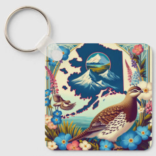 US Alaska's State Bird and Flower Design Key Ring