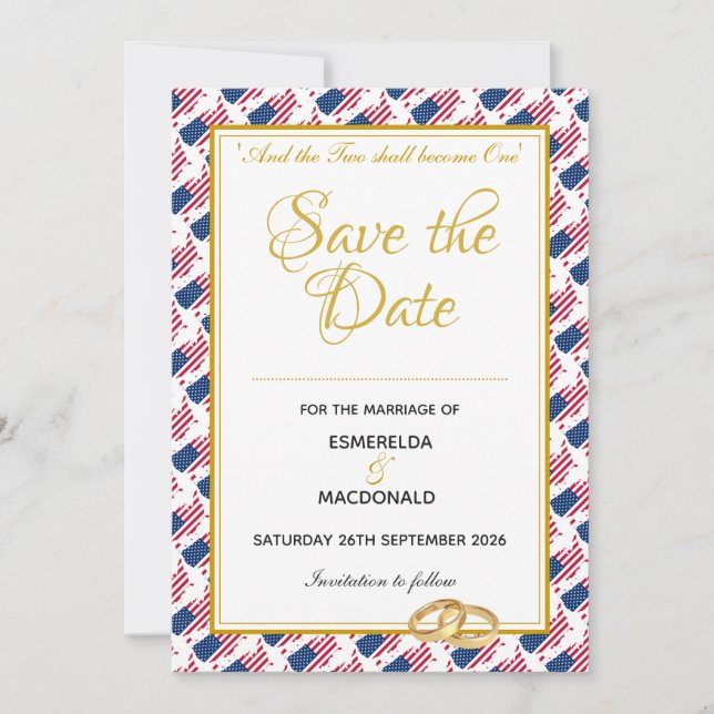 US AMERICA Custom Christian Wedding Save The Date (Front)