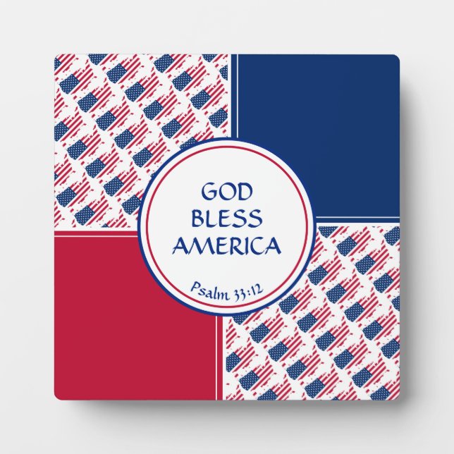 US AMERICA FLAG Patriotic Scripture GOD BLESS Plaque (Front)