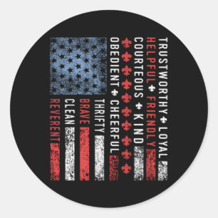 Us America Flag Scouting Scout Law Classic Round Sticker