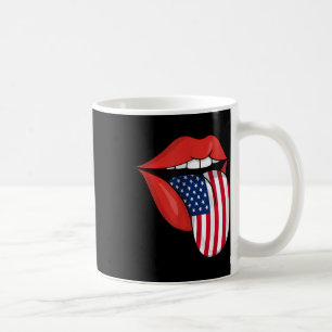 Us America Flag Tongue Lips 4th Of July Patriotic Coffee Mug