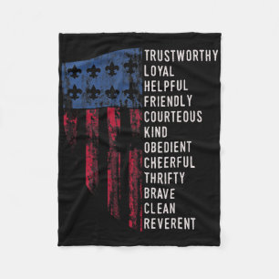 Us America Flag Vintage Scouting Law  Fleece Blanket