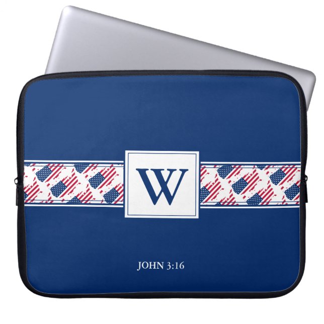US AMERICA Monogram Christian Bible Laptop Laptop Sleeve (Front)