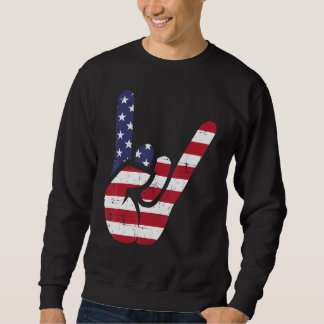 US American Flag and Patriotic Rock Sign of Hand Sweatshirt
