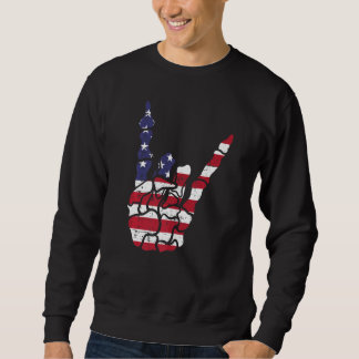 US American Flag and Patriotic Skeleton Rock Sign  Sweatshirt