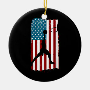 US American Flag Basketball Patriotic Athlete Prin Ceramic Ornament