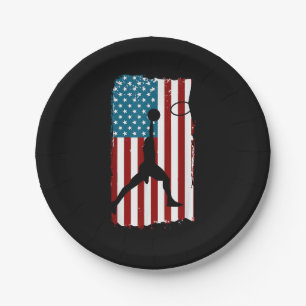 US American Flag Basketball Patriotic Athlete Prin Paper Plate