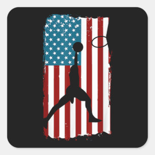 US American Flag Basketball Patriotic Athlete Prin Square Sticker